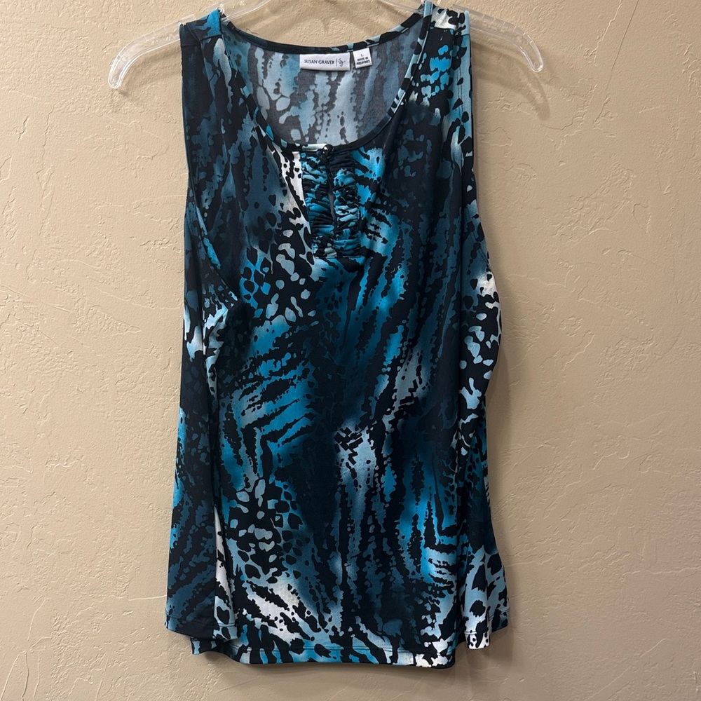 Susan Graver Teal/ Black sleeveless top